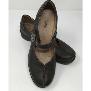 Sanita "Trude" Mary Jane Shoes Sz 39 US 8 Brown Leather Comfort Adjustable Strap